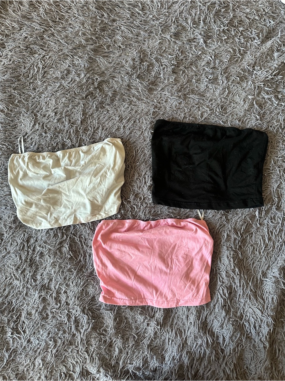 3-Piece cropped tube top set in White, Black & Pink